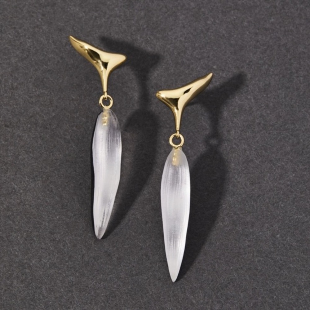 ALEXIS BITTAR • NEW Blue Grey Lucite Molten Gold Metal Spear Drop Post Earrings - Picture 12 of 13